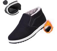Men's Winter Plush Thickened Slip-on Shoes Low Top Ankle Booties Comfortable Non-Slip Hiking Walking Shoes,Martial Art Tai Chi Kung Fu Shoe Chinese Traditional Old Beijing Shoes (Black,44 EU)
