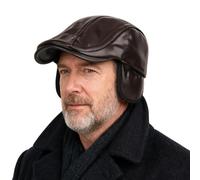 Men's Winter PU Leather Flat Cap with Ear Flaps Fleece Lined Gatsby Newsboy Caps Windproof Thermal Vintage Beret Cap Adjustable Peaked Cabbie Ivy Caps Lightweight Waterproof Duckbill Hats Driving Hat