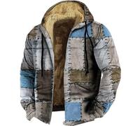 Men'S Winter Pullover Thermal Fleece Hoodies Warm Thick Wool Coats Mens Patchwork Jacket Retro Colorblock Jumper Color Matching Outdoor Jacket With Zipper Fleece Lined Boho Style Coats