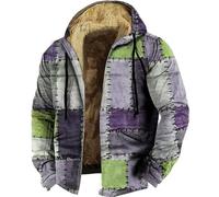 Men'S Winter Pullover Thermal Fleece Hoodies Warm Thick Wool Coats Mens Patchwork Jacket Retro Colorblock Jumper Color Matching Outdoor Jacket With Zipper Fleece Lined Boho Style Coats