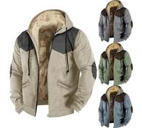 Men'S Winter Pullover Thermal Fleece Hoodies Warm Thick Wool Coats Mens Patchwork Jacket Retro Colorblock Jumper Color Matching Outdoor Jacket With Zipper Fleece Lined Boho Style Coats