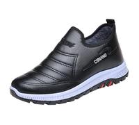 Men's Winter Shoes Without Laces, Leather Shoes Men's Sporty Snow Shoes Non-Slip Winter Boots Plain Snow Boots Slip On Hiking Shoes Outdoor Casual Men's Shoes, black, 7 UK