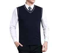 Men's Winter Sleeveless Vest Classic V-Neck Business Shirts Gentleman Cardigans Knitted Vest Pullover Knitwear Tank Tops Plain Comfortable and Warm Regular Fit Undershirt Winter, navy, 3XL