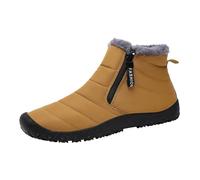 Men's Winter Snow Boots Thick Warm Outdoor Shoes with Zipper Velvet for Autumn Cold Weather Comfort (Yellow, 6)