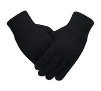 Men's Winter Solid Color Knitted Warm Gloves With T-ouch Screen (Black, One Size)