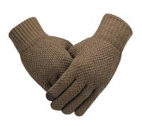 Men's Winter Solid Color Knitted Warm Gloves With T-ouch Screen (Coffee, One Size)
