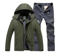 Men's Winter Sports Set, Waterproof Trousers, Hiking, Outdoor Mountaineering Jacket with Hood Versatile Winter Warm Softshell Trousers Outerwear Coat, white, XXL