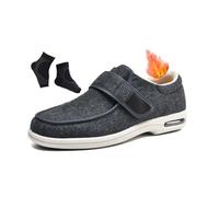 Mens Winter Thermal Fleece Lined Adjustable Wide Width Elderly Diabetic Shoes, Non-Slip Fattening and Widening Cushion Rubber Sole Sneakers, for Elderly, Diabetic, Plantar Fasciitis(Grey,11 UK)