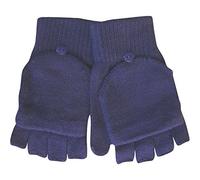 Mens' Winter Thermal Knit Magic 2 in 1 Combo Fingerless Gloves & Mittens, Navy, One size