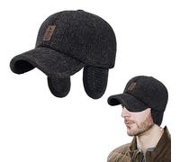 Mens Winter Thick Warm Baseball Cap with Ear Flaps Classic Tweed Peaked Hats Plain Visor Dad Hat with Foldable Ear Warmer Outdoor Sport Hat Windproof Hunting Trapper Hat