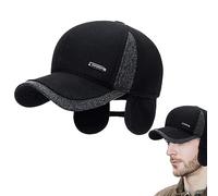 Mens Winter Thick Warm Baseball Cap with Ear Flaps Classic Tweed Peaked Hats Plain Visor Dad Hat with Foldable Ear Warmer Outdoor Sport Hat Windproof Hunting Trapper Hat