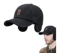 Mens Winter Thick Warm Baseball Cap with Ear Flaps Classic Tweed Peaked Hats Plain Visor Dad Hat with Foldable Ear Warmer Outdoor Sport Hat Windproof Hunting Trapper Hat
