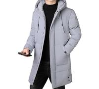 Men's Winter Thicken Long Parka Jacket Winter Warm Hooded Thickened Down Coat Mountain Ski Windproof Padded Outerwear (Grey,2XL)