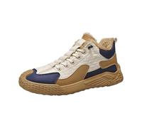 Mens Winter Trainers, Lightweight Flat Bottom Hiking Shoe Slip-On Walking Arch Support Trainers Waterproof Fur Lined Footwear Breathable Casual Walking Footwear Soft Bottom Trekking Shoes White