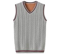 Mens Winter V-Neck Sleeveless Vest Warm Lining Knitwear Knitted Waistcoat Sweater Tank Tops Light Grey 2XL