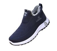 Men's Winter Warm Fleece Lined Slip On Sneakers - Comfortable Casual Shoes Non Slip Soft Sole, Lightweight Walking Footwear for Cold and Snowy Days Blue
