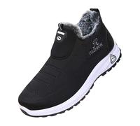 Men's Winter Warm Fleece Lined Slip On Sneakers - Comfortable Casual Shoes Non Slip Soft Sole, Lightweight Walking Footwear for Cold and Snowy Days Black