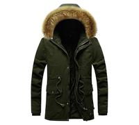 Men's Winter Warm Military Parka Jacket Thick Fleece Lined Coat with Fur Hood Windproof Solid Cotton Trench Coats