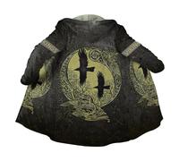 Men's Winter Warm Robe, 3D Full Print Viking Totem Nordic Mythology Tattoo, Cashmere Hooded Coat Parka, Horn Buckle Bathrobe(Viking Raven,L)