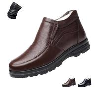 Mens Winter Warm Waterproof Leather Orthopedic Boots, Comfortable Slip On Fur Lined Snow Boots, Casual Walking Shoes(Brown,5.5 UK)