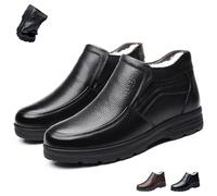 Mens Winter Warm Waterproof Leather Orthopedic Boots, Comfortable Slip On Fur Lined Snow Boots, Casual Walking Shoes(Black,7.5 UK)