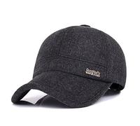Men's Winter Warm Wool Woolen Tweed Peaked Baseball Cap Hat with Fold Earmuffs Warmer - Black - One Size