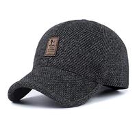 Men's Winter Warm Wool Woolen Tweed Peaked Baseball Cap Hat with Foldable Ear Warmer (A-Black)