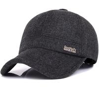Men's Winter Warm Wool Woolen Tweed Peaked Baseball Cap Hat with Foldable Ear Warmer (X-Black1)