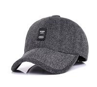 Men's Winter Warm Wool Woolen Tweed Peaked Baseball Cap Hat with Foldable Ear Warmer(Y-Gray)