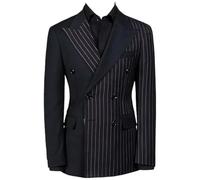 Men's With Lace Reverse Slim Fit Double Breasted Blazer Elegant Striped Formal Dinner Jacket black XL