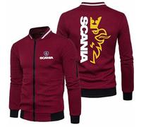 Mens with Pocket Sweatshirts for Scania Casual Sportstyle Coat Plaid Stand Collar Outwear Tops Plain Long Sleeve Gym Wear Graphic Zippered Jacket-Red||L