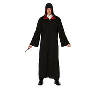 Mens Wizard Costume Adult Halloween Hooded Cloak Robe Fancy Dress Black 38-44