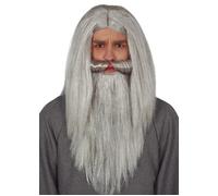 Mens Wizard Wig And Beard Grey Set Halloween Party Costume Accessory Adult Wigs
