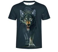 Mens Wolf Graphic Tee Shirts Short Sleeve Round Neck Wild Animal 3D Printed Summer Outdoor Travel Camp Tee Top Black