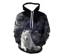 Men's Wolf Moon Print Pullover Sweatshirt Hoodie Long Sleeve Tracksuit Top Halloween Costume