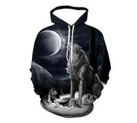 Men's Wolf Moon Print Pullover Sweatshirt Hoodie Long Sleeve Tracksuit Top Halloween Costume