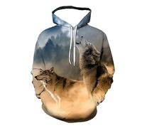 Men's Wolf Moon Print Pullover Sweatshirt Hoodie Long Sleeve Tracksuit Top Halloween Costume