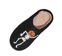 Mens Women Halloween Pumpkin st ushroom Slippers Non- lip Warm Cotton Slipper Thick Sole Lightweight Goth Slippers error Theme Indoor Wear Home Bedroom Slipper (Black, 42)
