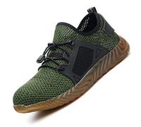 Mens Women Trainers Summer Lightweight Breathable Mesh Safety Shoes Puncture-Proof Work Shoes Sneakers Wide Fit Green 11.5 UK
