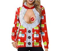 Mens Women Ugly Christmas Jumper Sale Clearance Xmas Funny Printed Sweatshirt Long Sleeve Tunic Tops Round Neck Shirt Novelty Rude Crude Joke Jumpers Slim Fit Blouse Festive Office Party Sweater