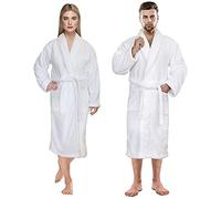 Men's & Women White Bathrobe Luxury 100% Egyptian Cotton Terry Toweling Shawl Collar Nightwear Dressing Gown Bathrobe (ONE-SIZE/FREE-SIZE, WHITE)