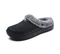 Men's Women Winter Warm Slippers Clogs Slip On Garden Fur Lined Slipper Shoes Black 7.5 UK