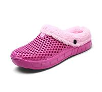 Men's Women Winter Warm Slippers Clogs Slip On Garden Fur Lined Slipper Shoes Rose 6 UK