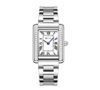 Men's Women Wrist Watches, Square Quartz Black Leather Strap Watch, Classic Analog Stainless Steel Quartz Waterproof Watches for Men Women, Gifts for Men Women Couple (1520 Women Silver)