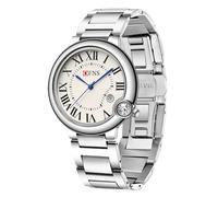 Men's Women Wrist Watches, Unisex Quartz Black Leather Strap Watch, Analog Stainless Steel Quartz Waterproof Watches for Men Women, Gifts for Men Women Couple (Men's Silver)