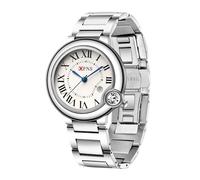 Men's Women Wrist Watches, Unisex Quartz Black Leather Strap Watch, Analog Stainless Steel Quartz Waterproof Watches for Men Women, Gifts for Men Women Couple (Women's Silver)