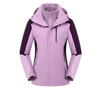 Men's Women's 3 in 1 Jacket with a Warm Microfleece Midlayer and Adjustable Hood Unisex Stormsuit Softshell Jackets Raincoat Walking Trekking and Hiking Outdoor Clothing ( Color : Purple(women) , Size