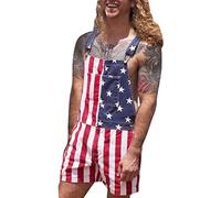 Mens Womens 4th of July Denim Bib Overalls American Flag Printed Shorts Rompers Jumpsuit Casual Walkshort Adjustable Strap Denim Coverall Bibs USA Independence Day Rave Party Clubwear Cowboy Wear
