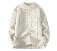 Mens Womens Aran Jumper Fairisle Cable Knit Jumper Long Sleeve Crew Neck Oversized Vintage Sweater Pullover Unisex A - White