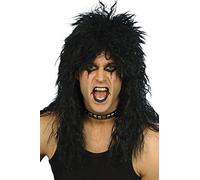 Mens Womens Black Blond 80s Rocker Heavy Metal Slash Kiss Punk Fancy Dress Wig Black